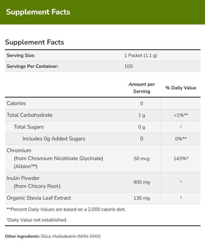 NOW Better Stevia® Balance with Chromium & Inulin Ingredients