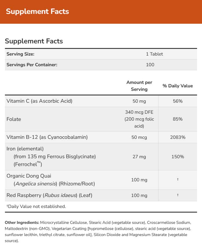 NOW Iron Complex Tablets Ingredients
