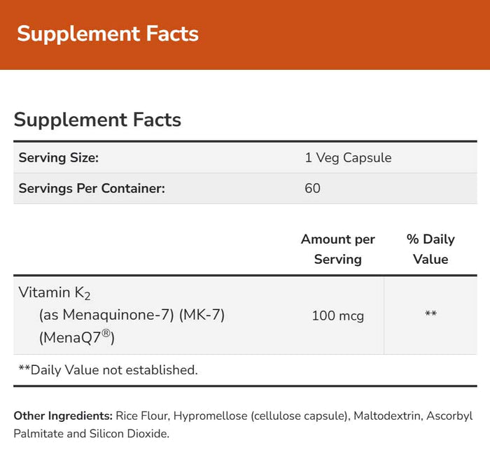 NOW MK-7 Vitamin K2 100 mcg Ingredients