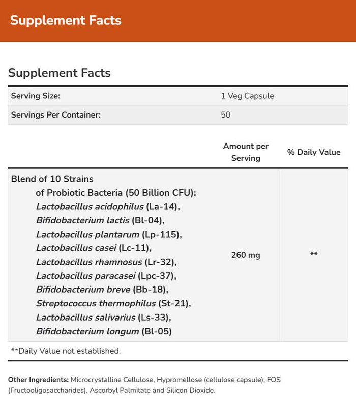 NOW Probiotic-10 50 Billion Ingredients
