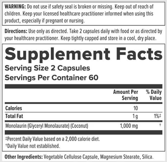 Nutra BioGenesis Monolaurin Ingredients