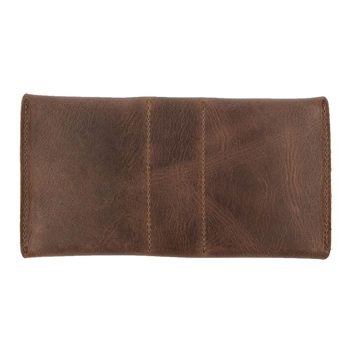 Back view of Hide & Drink's Playing Card Case showcasing its minimalist style and quality Full Grain Leather. This card bag is ideal for organizing and storing playing cards and dice for travel, poker games, and more. Hand cut, hand sewn, and artisan made.