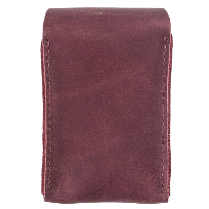 Back view of Hide & Drink's burgundy Playing Card Case showcasing its high-quality leather. Ideal for secure storage of playing cards (not included), this travel accessory functions as a classic case that highlights its artisan craftsmanship from StockyardX.