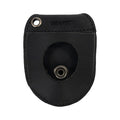 Back view of Hide & Drink Pocket Watch Holder and Case in black leather, revealing its durable build designed for timepiece security. This pocket watch case is a rustic protector holder made from full grain leather, illustrating hand cut and hand sewn craftsmanship, part of artisan small batch production in La Antigua Guatemala & Oaxaca Mexico.