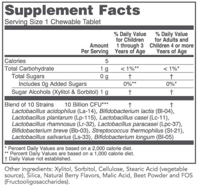 Protocol for Life Balance Chewable ProtoDophilus 10 Billion Ingredients
