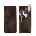Set of 2 Rectangular Sleeves for Cutlery by Cast Leather Co., featuring rich full grain leather, ideal for organizing utensils with style. Perfect for any dining occasion, showcasing the artistry of small batch production, hand cut, hand sewn, and fire branded craftsmanship, all made in La Antigua Guatemala & Oaxaca Mexico.