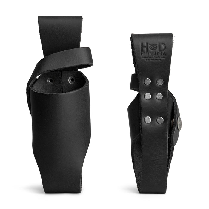 Hide & Drink Tabasco Holsters (2pk) featuring beautiful leather holders for 5oz and 2oz sauce bottles. Compatible with Tabasco and Cholulah, these full grain leather creations highlight small batch production and artisanal craftsmanship from La Antigua Guatemala & Oaxaca Mexico.
