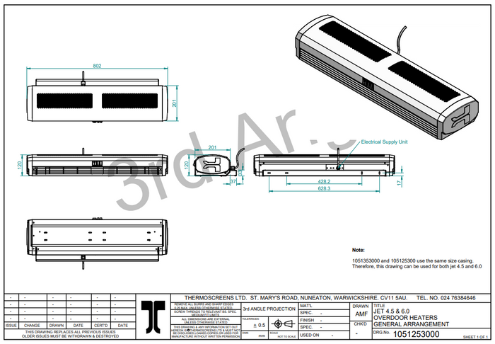 Thermoscreens Over Door Air Heater 4.5KW (Jet 4.5)