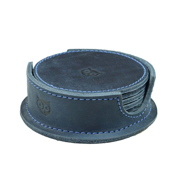 Thick Leather Owl Coasters with Stitching (6-Pack) - Stockyard X 'The Leather Store'