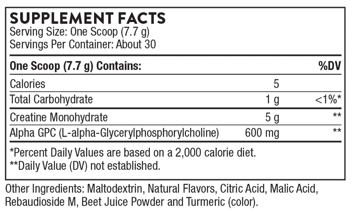 Thorne Research Creatine + Alpha GPC Ingredients