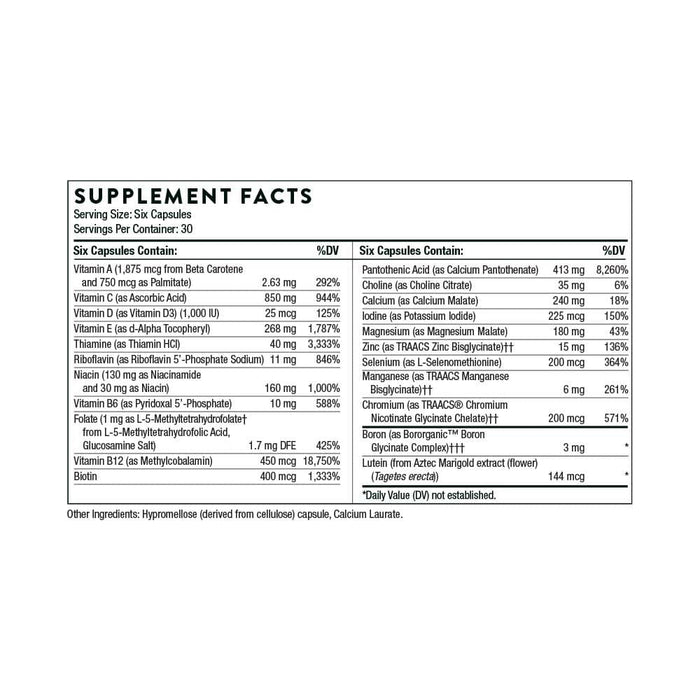 Thorne Research Men's Multi 50+ Ingredients