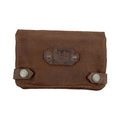 Front view of the dark brown Hide & Drink Tobacco Pouch Waxed Canvas with snap closures. This classic storage solution is handcrafted, making it a must-have for tobacco and field notes, showcasing the artisanal quality from La Antigua Guatemala.