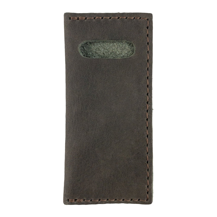 Hide & Drink Tooth Pick Case (4 Pack) presenting a leather case for toothpicks with branding detail. Set of 4 Tooth Pick Cases, Cooking Accessories, Full Grain Leather, StockyardX, Small Batch Production, Hand Cut, Hand Sewn, Fire Branded, Artisan, Handmade in La Antigua Guatemala & Oaxaca Mexico.
