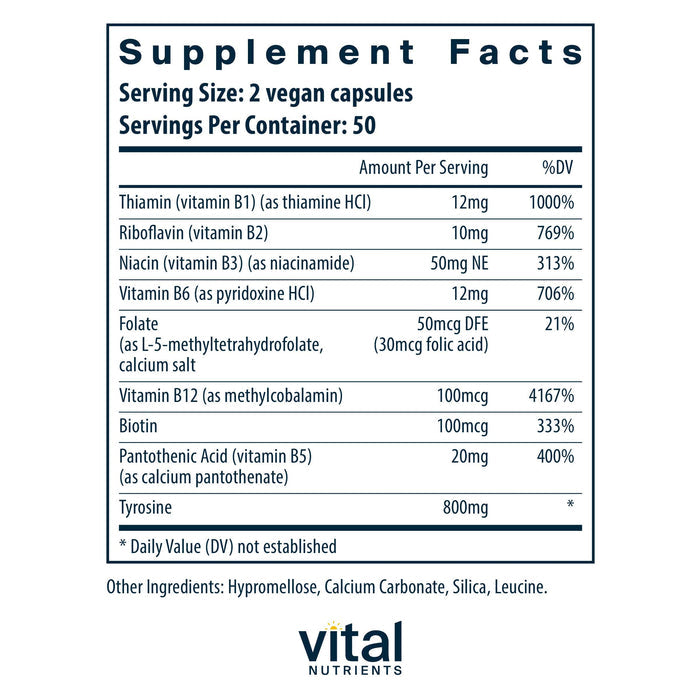 Vital Nutrients Tyrosine and B Vitamins Ingredients