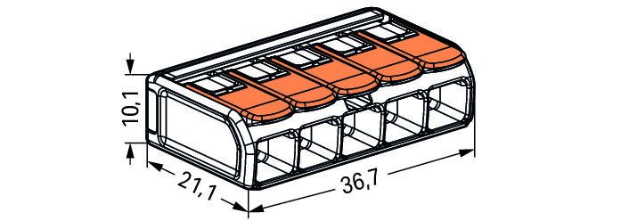 Wago 6mmÃ‚Â² 5-Way Compact Connector with Lever  (221-615) - Box of 15