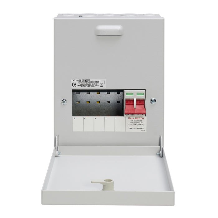 Wylex NHSPN0051 5-Way 100A Surface 1P+N Distribution Board c-w Switch Disconnector