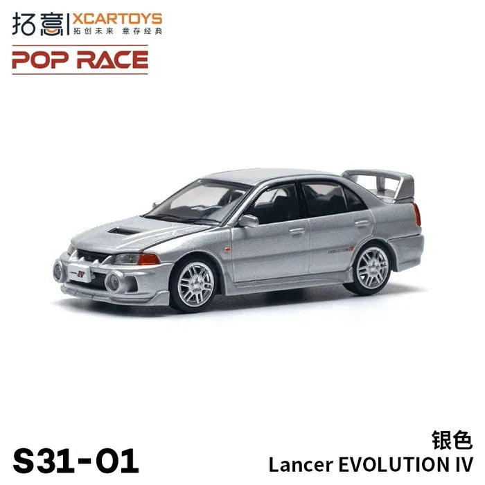 Xcartoys  x POP RACE 1:64 Lancer EVOLUTION IV Silver /1997 EVO RALLY Racing Diecast Model Car