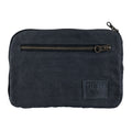 Hide & Drink's Zipper Gear Pouch in a dark brown color showing its sturdy zipper, reflecting its artisan craftsmanship and functionality as a camping accessory, made from water resistant waxed canvas.